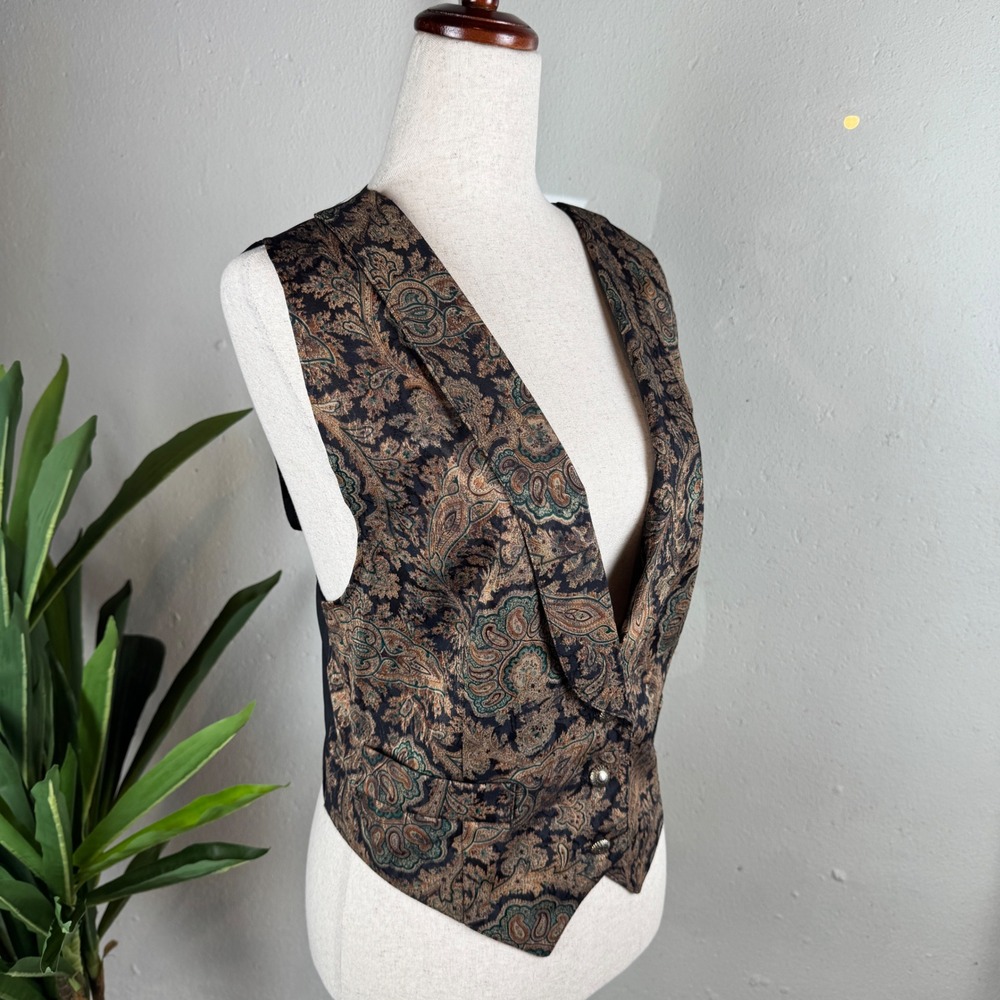 Goblincore Vintage 90's Dark Academia Steampunk Paisley Vest Women 10 V-Neck